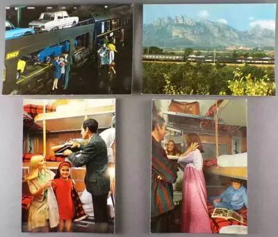 4 Vintage Postcards Sncf Car-Sleeper Express 1969/70 Mint