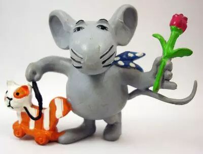Alex (Philipp die Maus) - Figurine pvc Comics Spain 1988 - Alex avec fleur et chat � roulettes