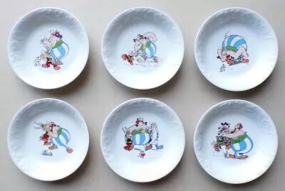 Asterix - 6 x Porcelain Soup Plates - Asterix Obelix Idefix Getafix Mint Condition
