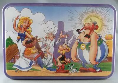 Asterix - Boite � g�teaux rectangulaire Delacre - Asterix Obelix Panoramix & Falbala