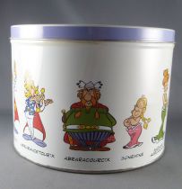 Asterix - Boite à gâteaux ronde Delacre - Asterix & Obelix rigolent + Galerie des Personnages