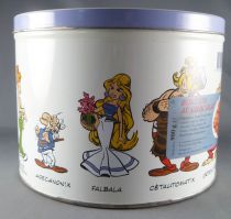 Asterix - Boite à gâteaux ronde Delacre - Asterix & Obelix rigolent + Galerie des Personnages