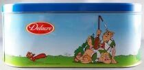 Asterix - Delacre Tin Cookie Box (Square Rond Corners) - The Secret of the Unicorn - Obelix in Love