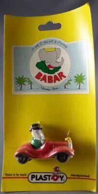 Babar - Plastoy L. de Brunhoff 1996 PVC Figure -Babar Driving Car Mint on Card