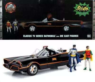 Batman (Classic TV Series) - Jada - Batmobile metal lumineuse 1:18�me avec figurines Batman & Robin