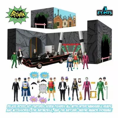 Set Deluxe Batman 1966 - Mezco - Batcave, Batmobile Et 7 Figurines - Neuf