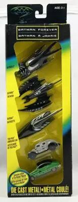 Batman Forever - Kenner 1995 - Set of 5 die-cast vehicles : Batmobile, Batboat, Batwing, Riddler Car, Two-Face Armored Car