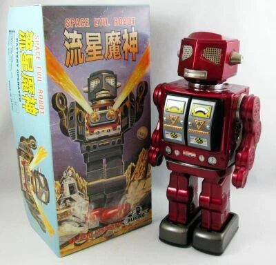 Battery Operated Tin Robot - Space Evil Robot (Metal House Bliking)