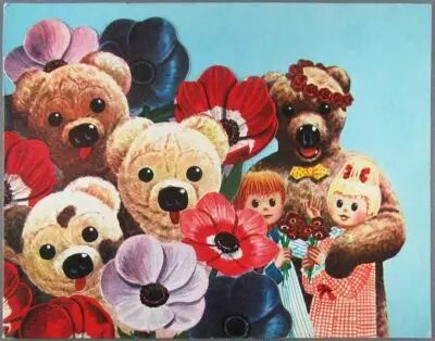 Bonne Nuit les Petits - Carte de Souhaits D�pliante Yvon - Nounours et ses neveux en famille 1