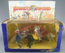 Britains Deetail 7744 - Middle-Ages - Knight of the Sword 4 Mounted Silver MIB