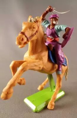 Britains Deetail Arabs Desert Fighter Mounted Attacking Sabre up & Shield Rearing Up Light Brown Horse