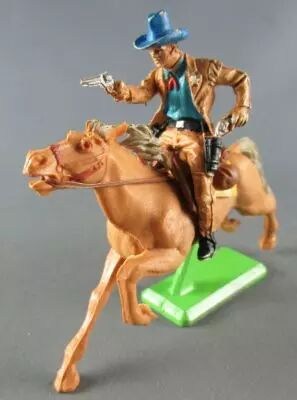 Britains Deetail Cowboy Cavalier d�gainant et tirant cheval marron clair galop long