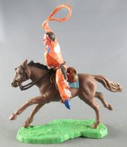 Britains Hong Kong - Cowboy - Cavalier lasso orange cheval brun galop long