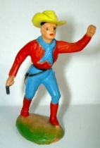 Clairet - wild west - cow boy 1st series - footed advancing two guns left arm up (red & blue)