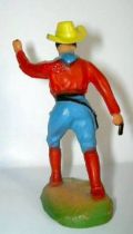 Clairet - wild west - cow boy 1st series - footed advancing two guns left arm up (red & blue)