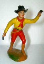 Clairet - wild west - cow boy 1st series - footed advancing two guns left arm up (red & yellow)