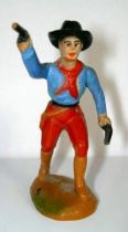 Clairet - wild west - cow boy 1st series - footed advancing two guns right arm up (red & blue)