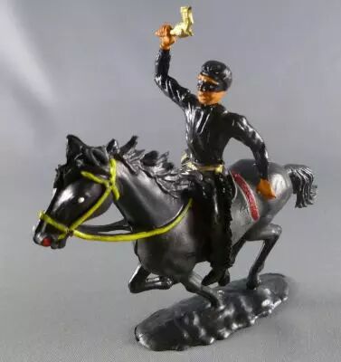 Cofalu - 54mm - Western - Cow-Boy Cavalier noir masqu� (Zorro) brandissant r�volver