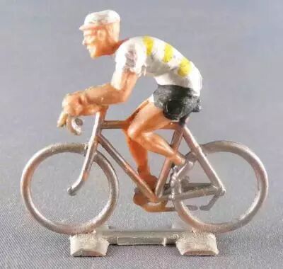 Cofalu (Ann�es 60) - Cycliste Plastique - Equipe Blanche Bandes Jaunes Rouleur 