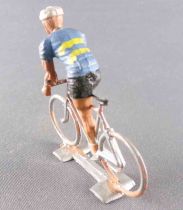 Cofalu (Années 60) - Cycliste Plastique - Equipe Bleue Bandes Jaunes en Danseuse
