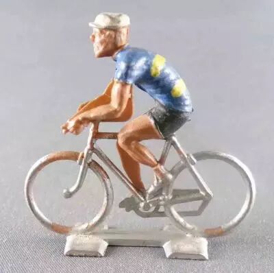 Cofalu (Ann�es 60) - Cycliste Plastique - Equipe Bleue Bandes Jaunes Rouleur