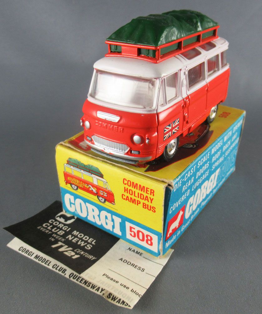 Corgi 508 Commer Holiday bus reproduction green plastic roof luggage 
