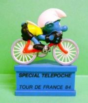 Cyclist Smurf  \'\'Spécial Télépoche - Tour de France 84\'\' (blue base)