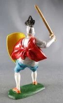 Cyrnos - Renaissance - Piéton Casque Brandissant Epée Bouclier Jaune Plumet Noir Cape Rouge