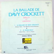 Davy Crockett - Disque 45T La Ballade de Davy Crockett par Giraud et Loussine - Disques Ades 1976