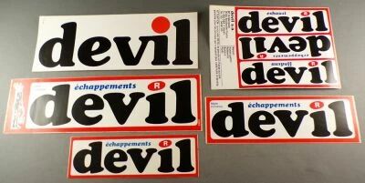 Devil - Echappements Automobile & Moto - Lot de 7 Autocollants Vintage