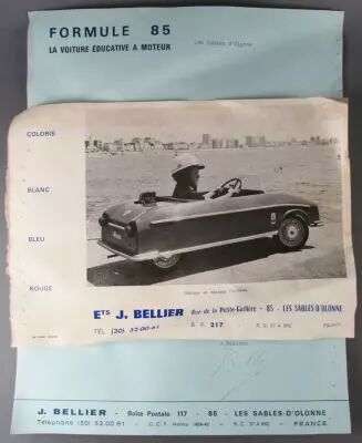 Documentation Voiture Enfant Formule 85 J. Bellier Moteur Solex 1968 P�dales