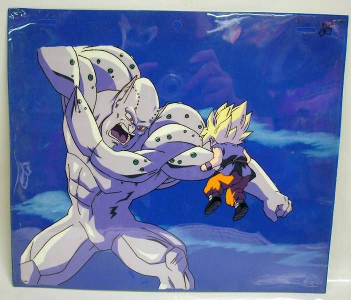 Dragon Ball Z by Toei Animation Co., Ltd. Super Saiyan Goku in Saiyan  Battle Armor PAN Animation Cel with Hand-painted Original Background  穿撒亞人戰鬥服的超級撒亞人孫悟空（移動定位