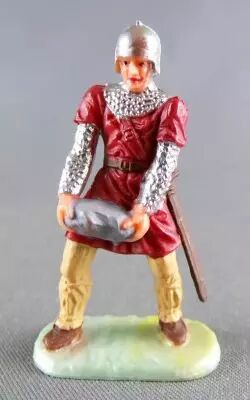 Elastolin - 40mm - Middle Age - Trooper Footed Catapulte Servant with Stone (Dark Red) (ref 8836 4)
