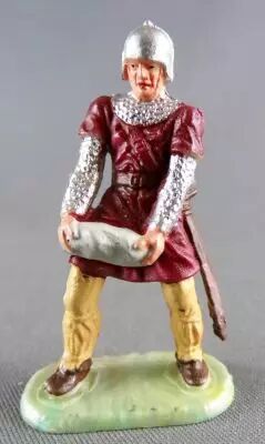 Elastolin - 40mm - Moyen-�ge - Homme d\'Arme Pi�ton Servant de Catapulte Pierre (Bordeaux) (r�f 8836-4)