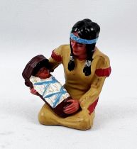 Elastolin - Indiens - Squaw assise avec bébé (robe ocre) (réf 6833)