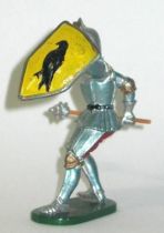 Elastolin - Middle age - Footed Trooper in armour (yellow shield) fighting with masse (ref  8932)