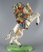 Elastolin - Middle age - Norman mounted hitting war hammer (green shield) rearing up horse (white) (ref 8880)