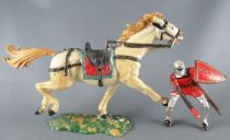 Elastolin - Moyen-âge - Cavalier Joutant (rouge) cheval blanc (réf 8855)