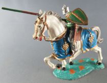Elastolin - Moyen-âge - Cavalier Joutant (vert) cheval blanc caparaçon (réf 8855)