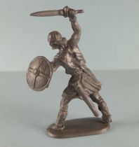 Elastolin - Moyen-âge - Homme d\'arme piéton combattant épée dessus la tête (réf 8838) Plastique souple