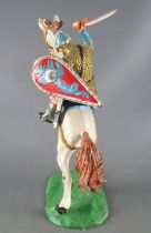 Elastolin - Moyen-âge - Normand Cavalier attaquant épée armure dorée cheval noir cabré (réf 8884)