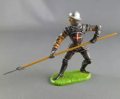 Figurine Elastolin 40mm - Chevalier à Pied épée Et Bouclier - XV/XVIIIe Siècle - Étain Peint