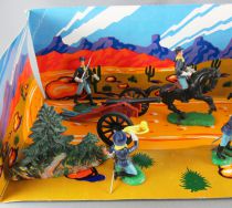 Elastolin Swoppet - Federates Us cavalry - Diorama without Box 6 Figures Canon Trees (Ref 181)