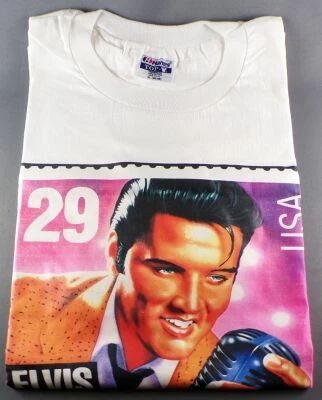 Elvis Presley - Hanes White T-Shirt - Stamp Rock\'n\'Roll Singer 1935-1977 (Size XL) New 