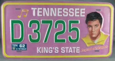 Elvis Presley - Plaque Immatriculation Voiture Am�ricaine - Tennessee D 3725 King\'s State