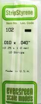Evergreen Scale Models 102 Stripstyr&egrave;ne 10 Baguettes Plastique Epaisseur 0.25mm Largeur 1mm Longueur 350mm Neuves