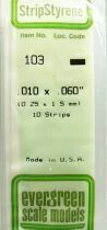 Evergreen Scale Models 103 Stripstyr&egrave;ne 9 Baguettes Plastique Epaisseur 0.25mm Largeur 1.5mm Longueur 350mm