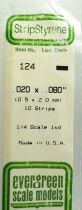 Evergreen Scale Models 124 Stripstyr&egrave;ne 10 Baguettes Plastique Epaisseur 0.5mm Largeur 2mm Longueur 350mm Neuves