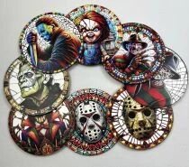 Famous Movie Monsters - Lot de 8 Sous Bocks (Design Vitraux)