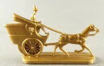 Figurine Publicitaire Chocolat L. Moreuil La locomotion &agrave; travers les &acirc;ges Voiture des Poste 1860 (dor&eacute;)